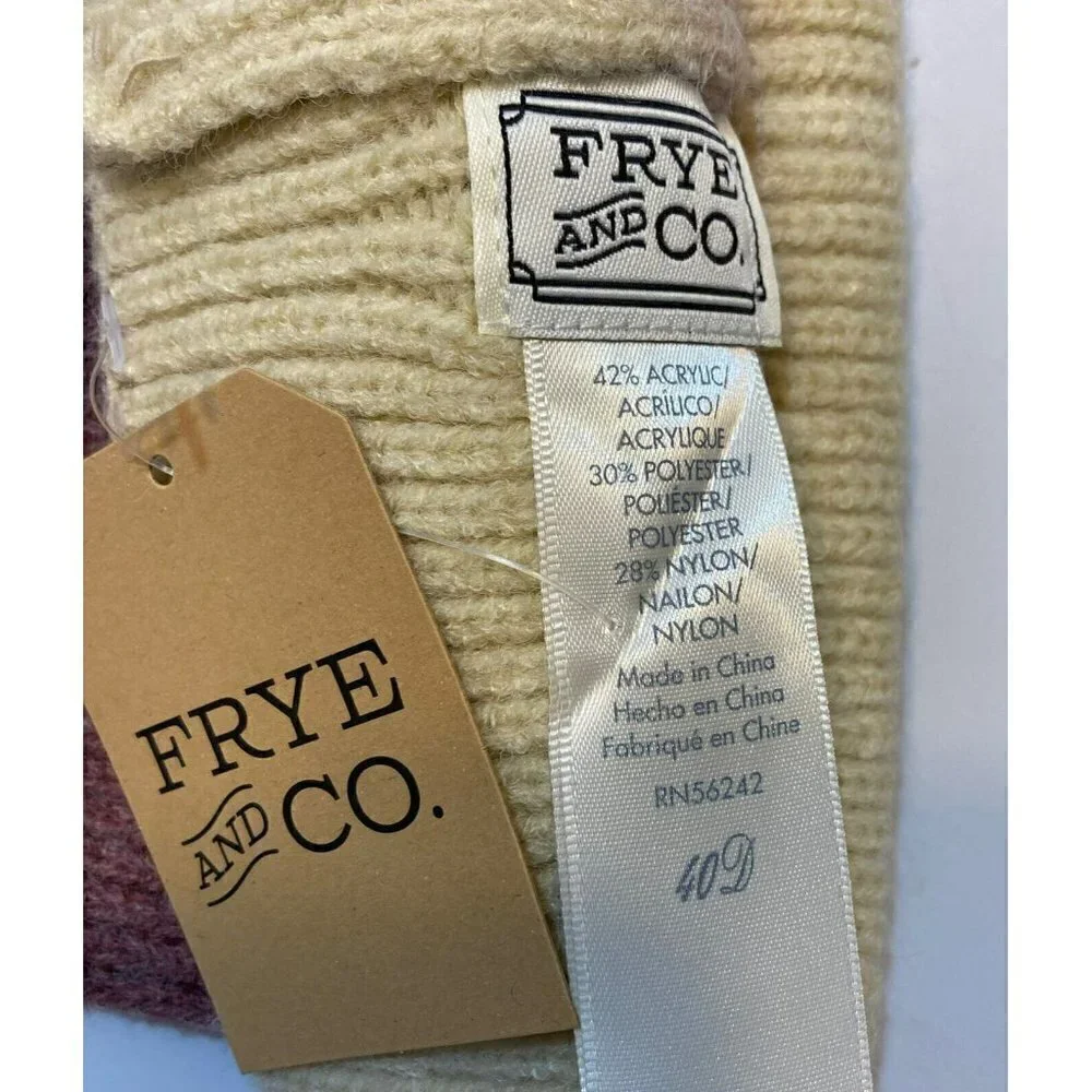 Frye‎ & Co Port Royale Dip Dye Beanie Aubergine Butter Creamy Tan Knit Cap-OSFM